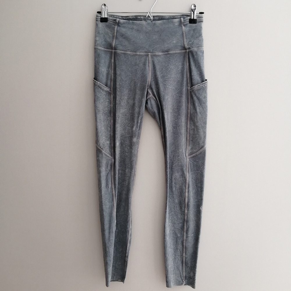 Lululemon Fast and Free Leggings High Rise 25 Inch w/ Pockets in Ice Dye Grey 6